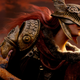 A red-haired Valkyrie clutches a prosthetic arm to her shoulder.